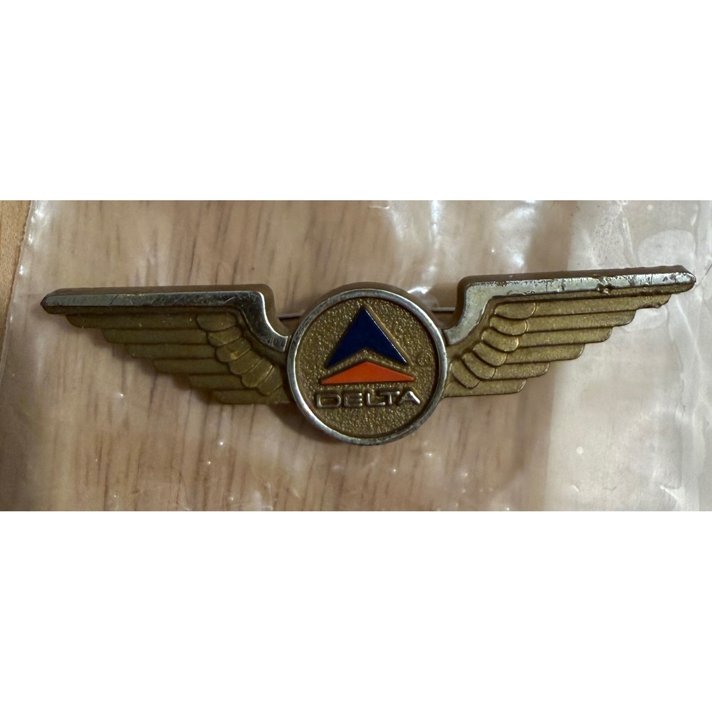 Vintage Delta Air Lines Pilot Wings Pin Widget Logo Gold Silver Tone Aviation